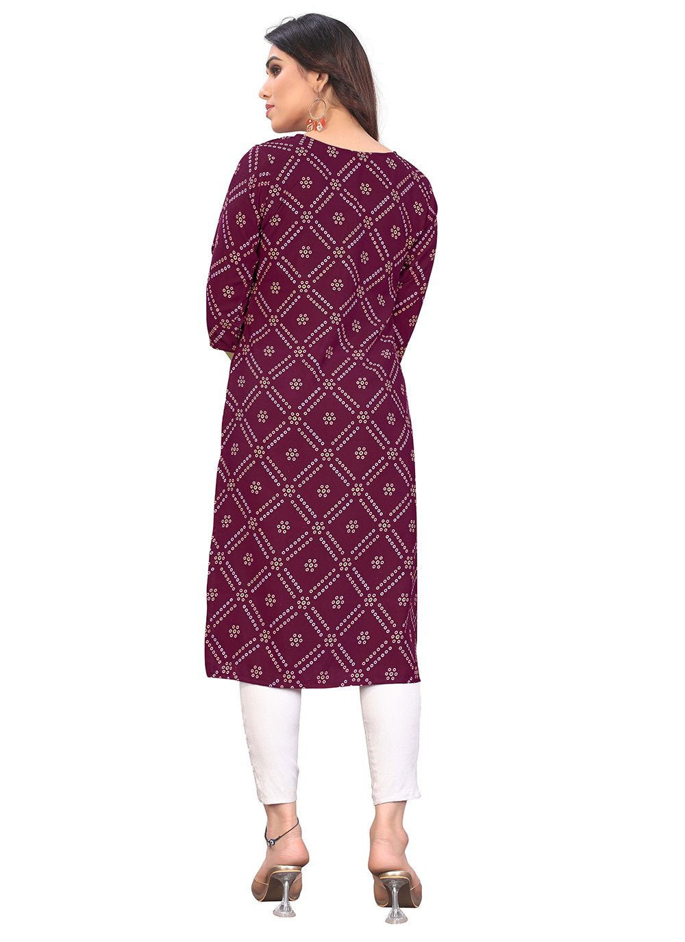 Designer Kurti Faux Crepe Purple Print Kurtis