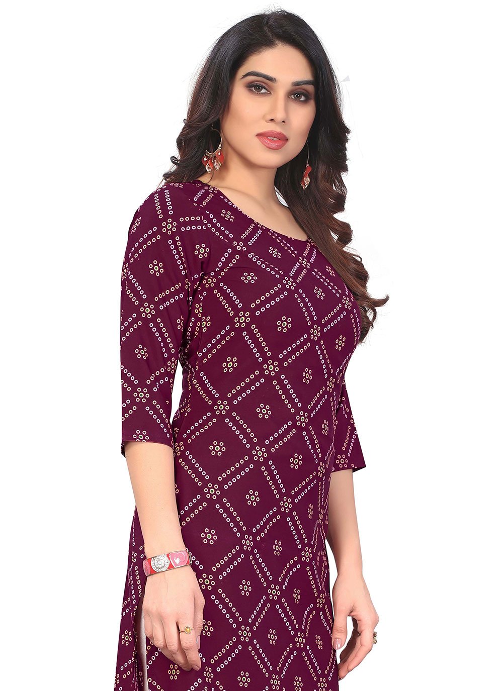 Designer Kurti Faux Crepe Purple Print Kurtis