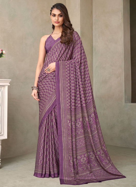 Trendy Saree Faux Crepe Silk Purple Print Saree