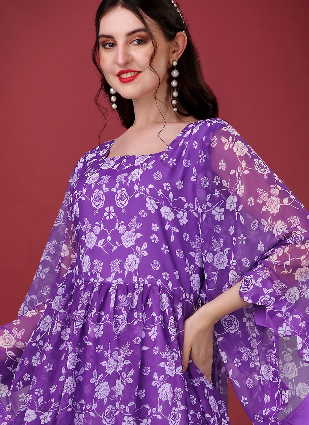 Gown Faux Georgette Purple Digital Print Gown