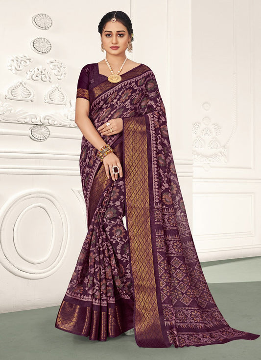 Traditional Saree Cotton Purple Print Saree