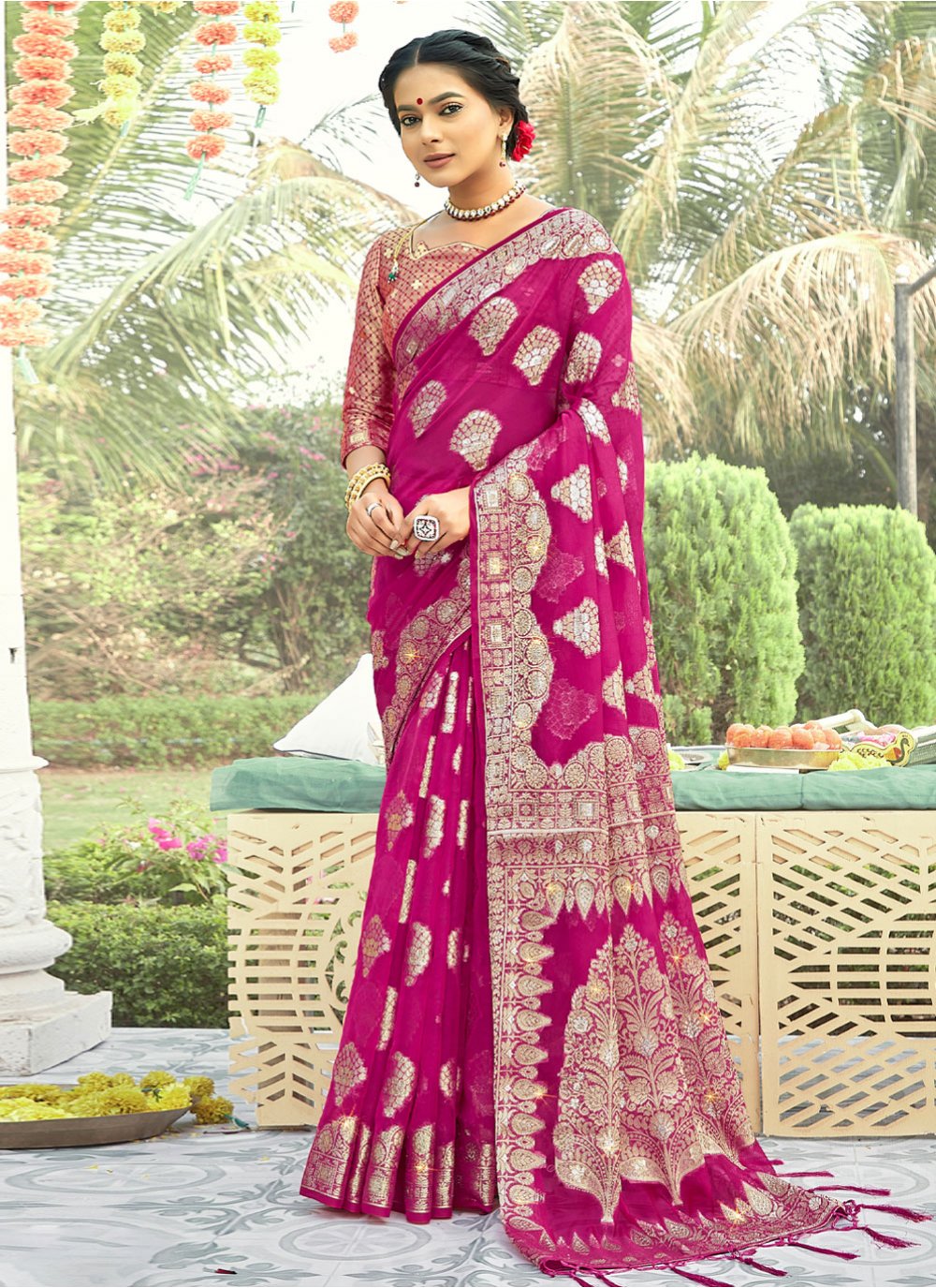 Traditional Saree Organza Purple Embroidered Saree