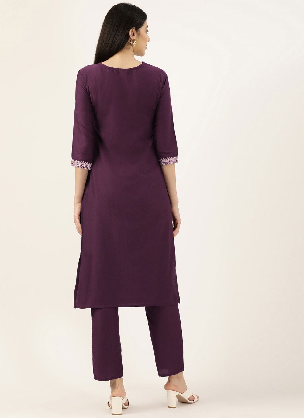 Designer Kurti Cotton Polyester Purple Embroidered Kurtis