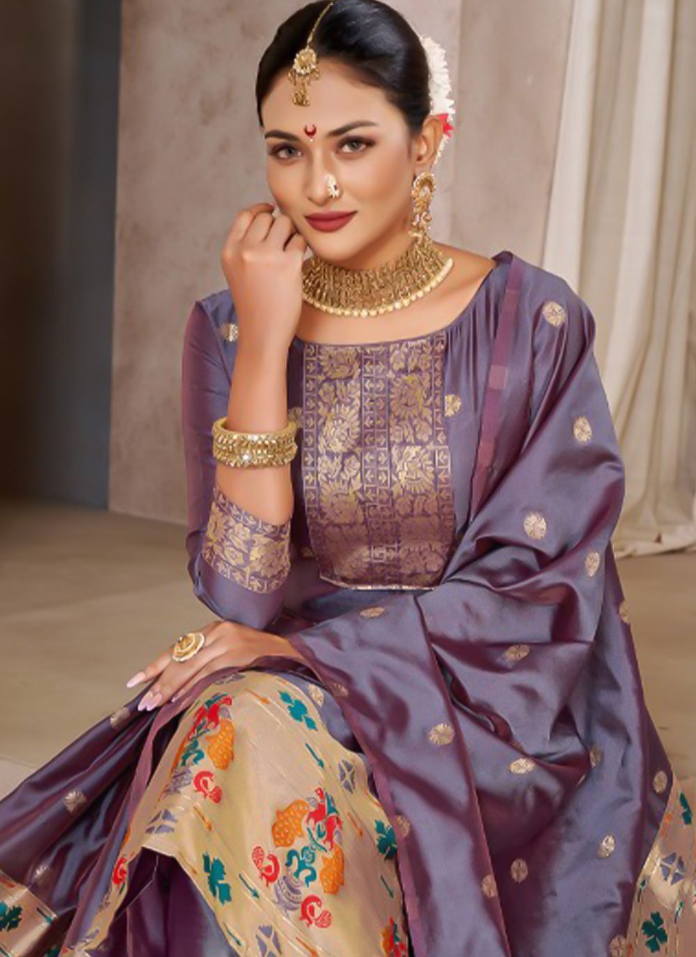 Salwar Suit Tafeta Silk Purple Jacquard Work Salwar Kameez