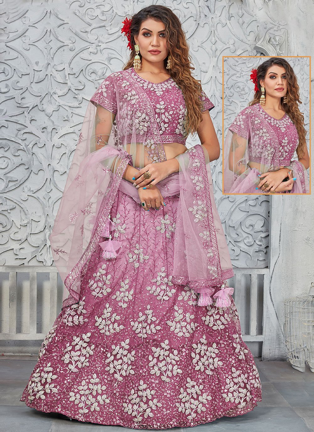 Lehenga Choli Net Purple Embroidered Lehenga Choli