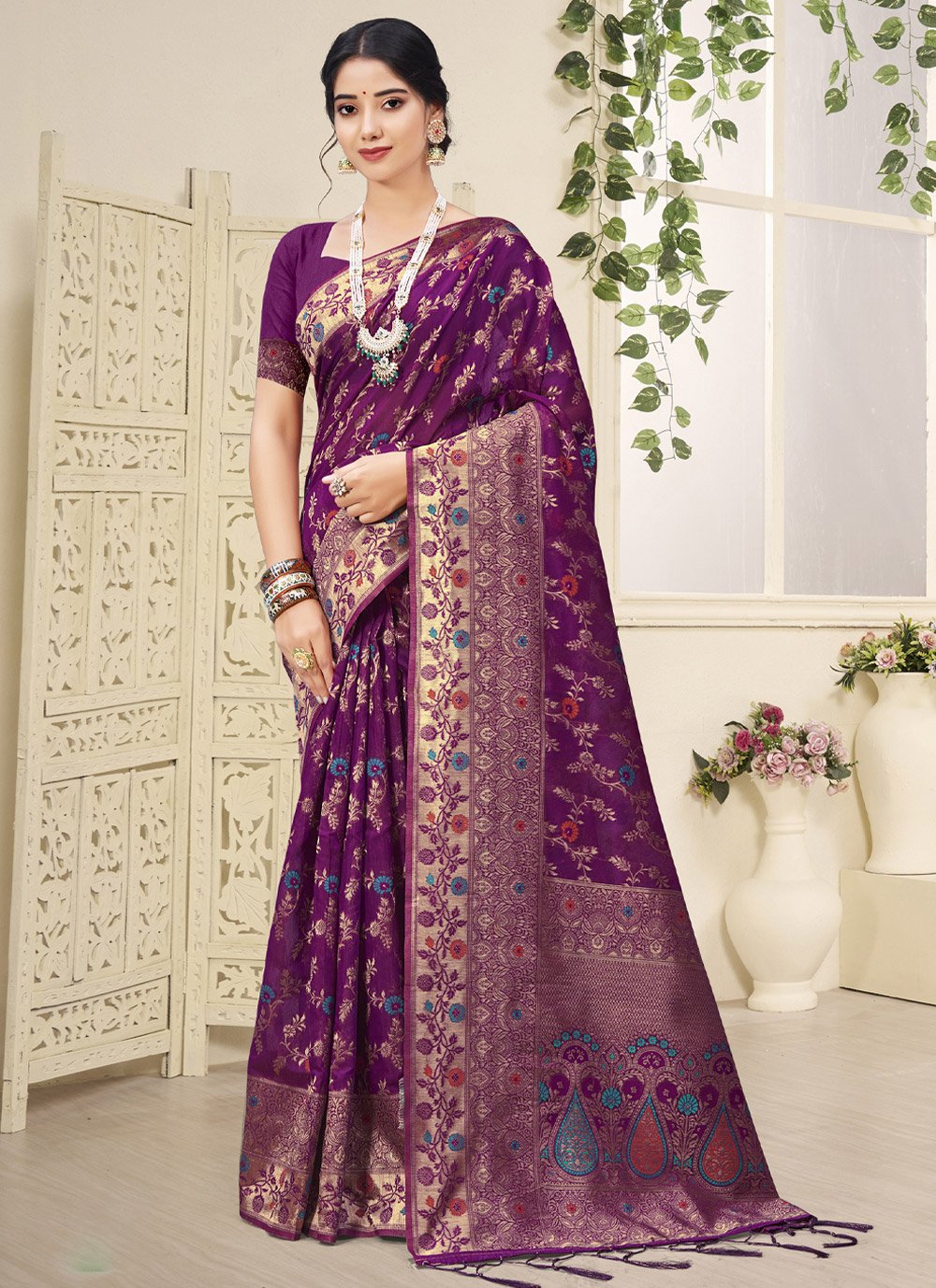 Classic Cotton Purple Embroidered Saree