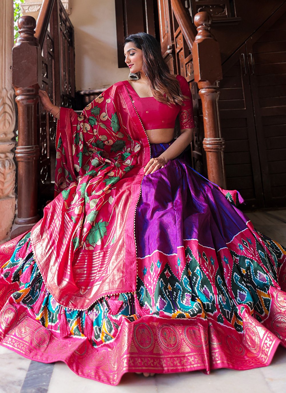 A Line Lehenga Silk Purple Foil Print Lehenga Choli