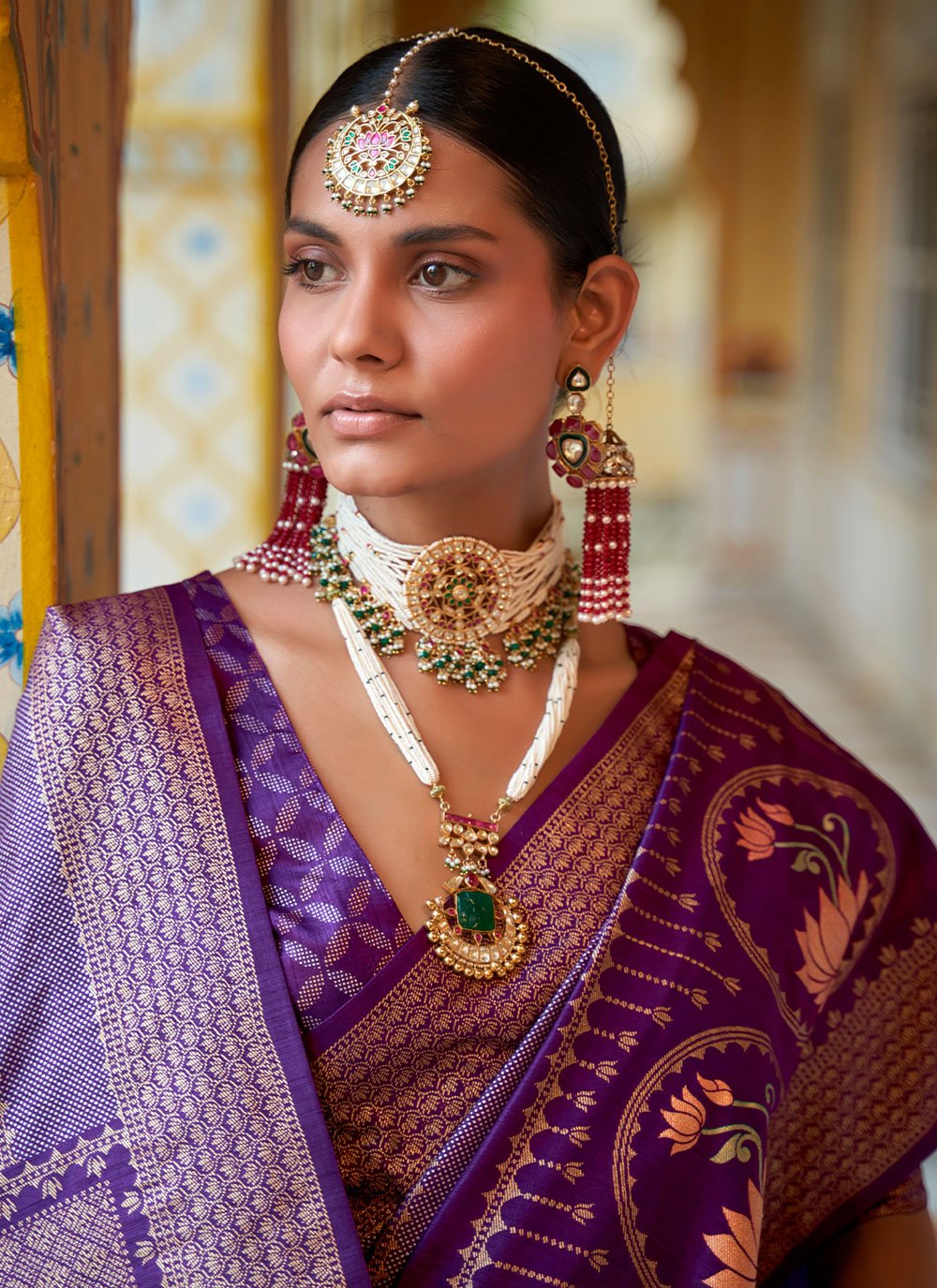 Classic Silk Purple Foil Print Saree