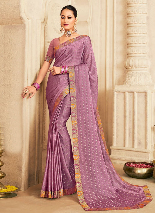 Classic Chiffon Silk Purple Foil Print Saree