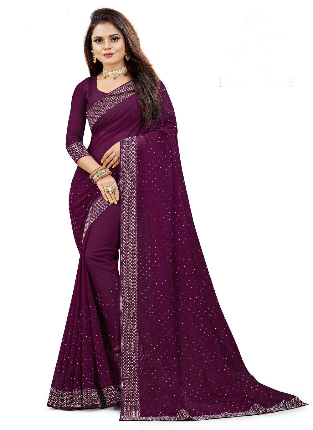 Trendy Saree Georgette Purple Embroidered Saree