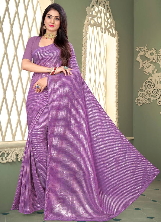 Classic Georgette Purple Sequins Saree