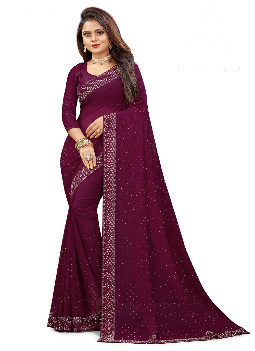 Contemporary Georgette Purple Embroidered Saree