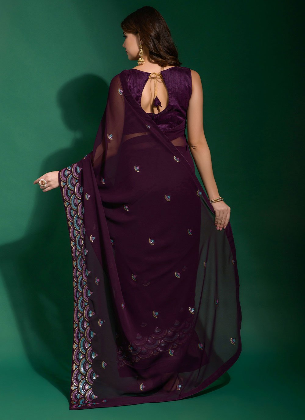 Trendy Saree Georgette Purple Embroidered Saree