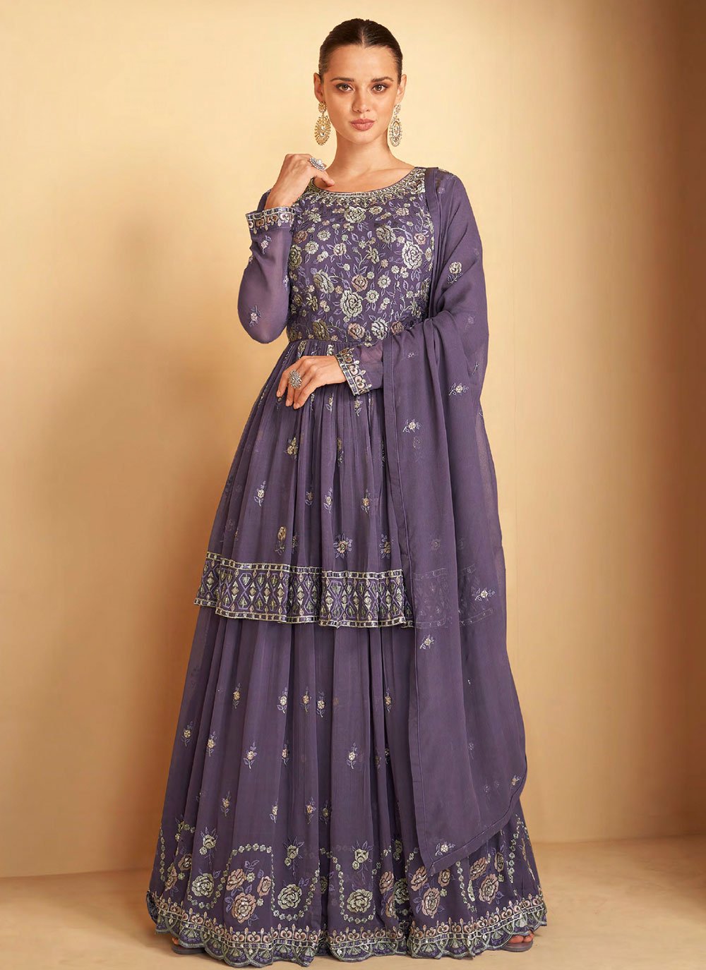 Lehenga Choli Georgette Purple Embroidered Lehenga Choli