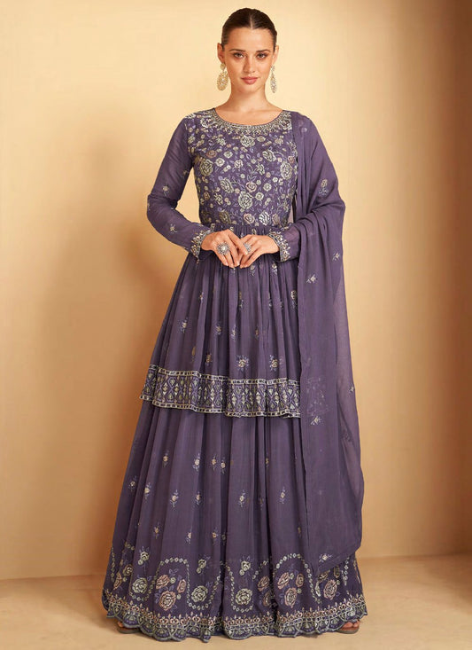 Lehenga Choli Georgette Purple Embroidered Lehenga Choli