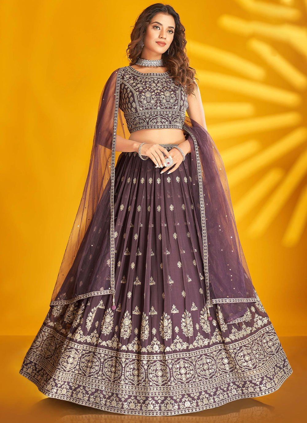 Readymade Lehenga Choli Georgette Purple Embroidered Lehenga Choli