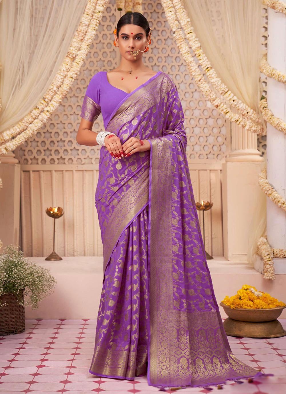 Trendy Saree Georgette Purple Weaving Saree