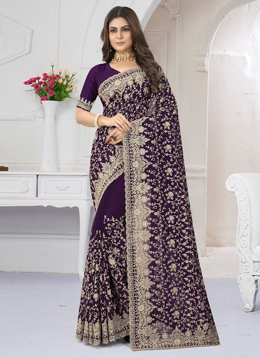 Trendy Saree Georgette Purple Diamond Saree