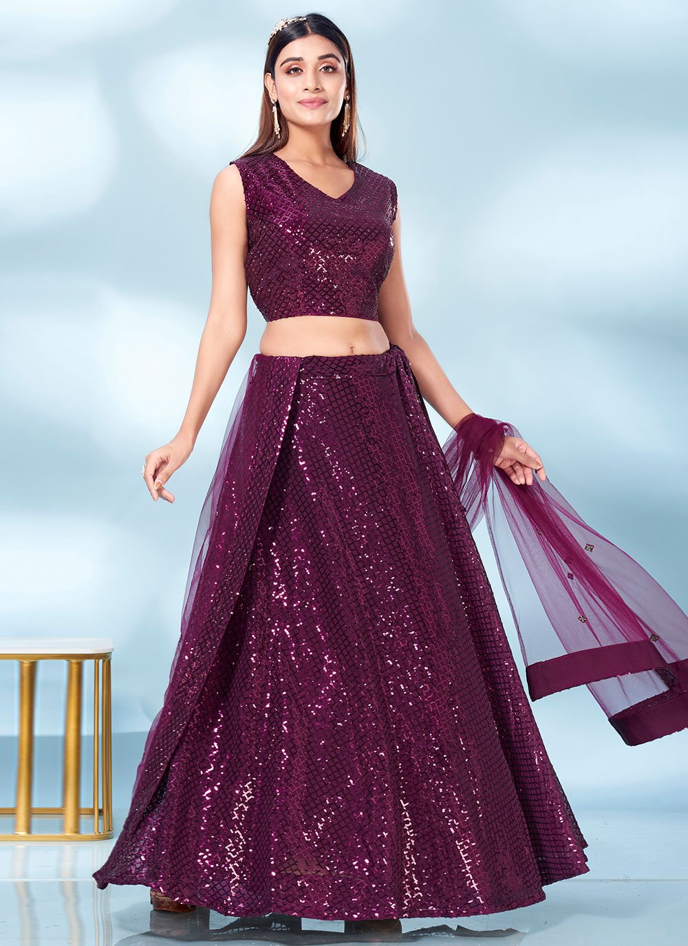 Lehenga Choli Imported Purple Embroidered Lehenga Choli