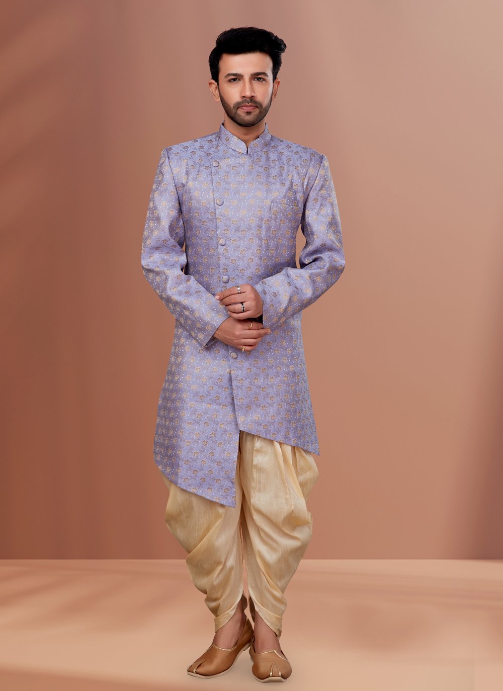 Indo Western Jacquard Purple Fancy Work Mens