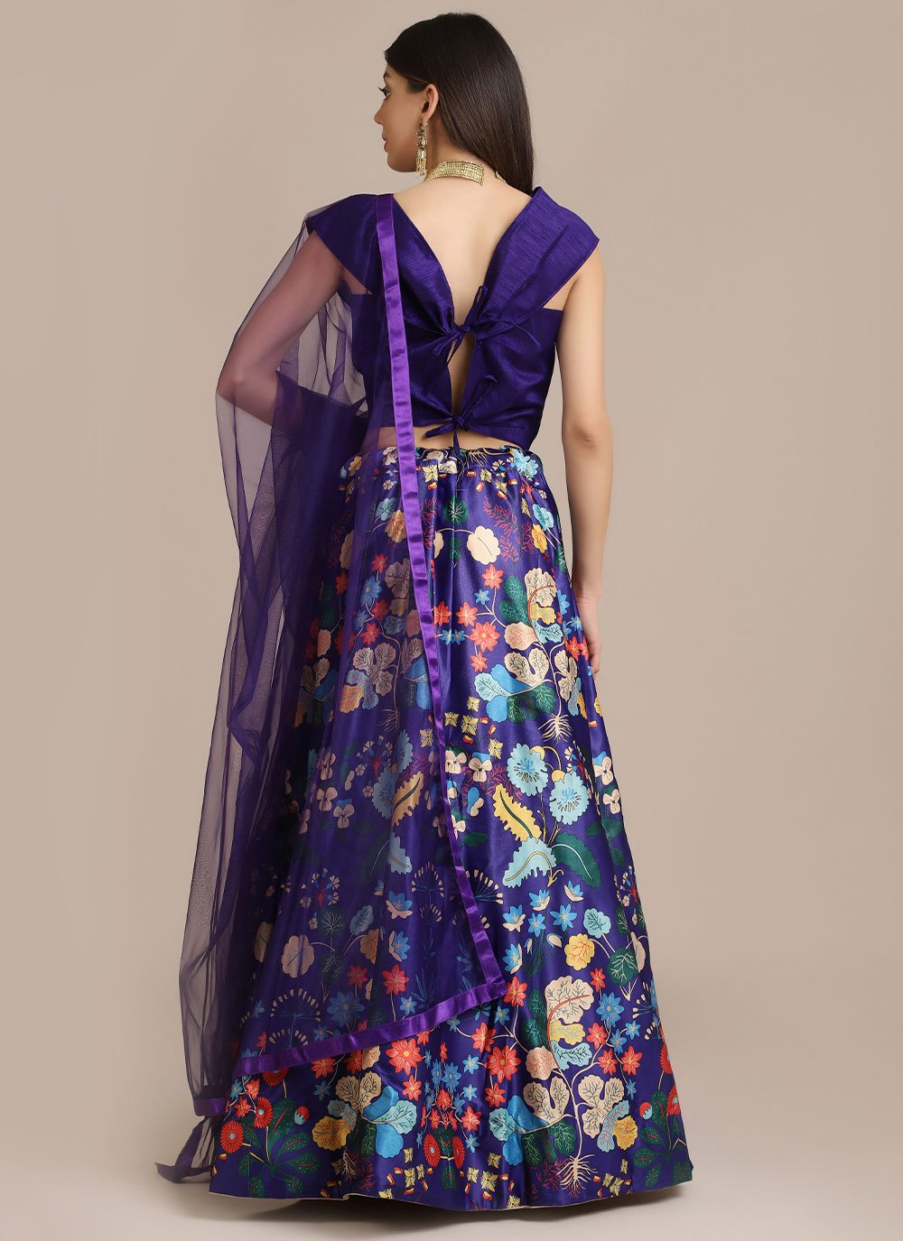 A Line Lehenga Jacquard Purple Floral Patch Lehenga Choli