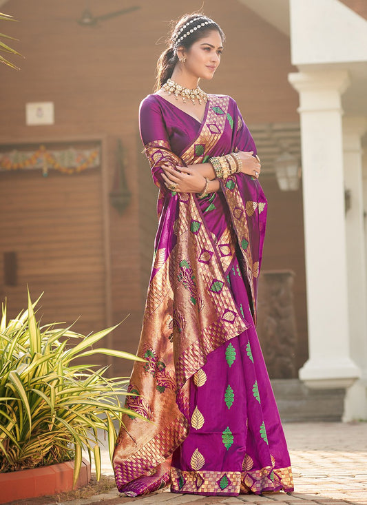 Classic Jacquard Silk Purple Jacquard Work Saree