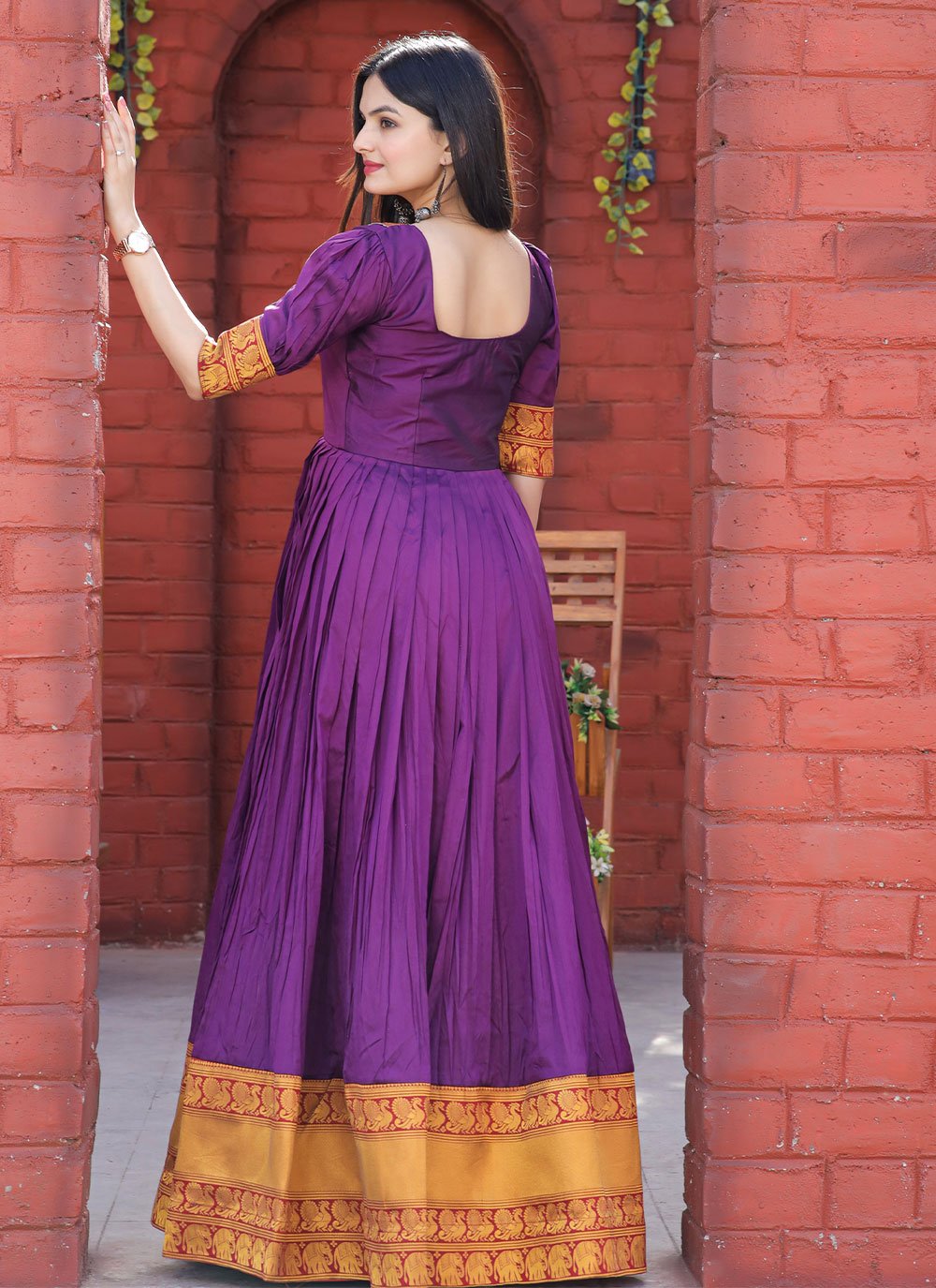 Gown Silk Purple Jacquard Work Gown