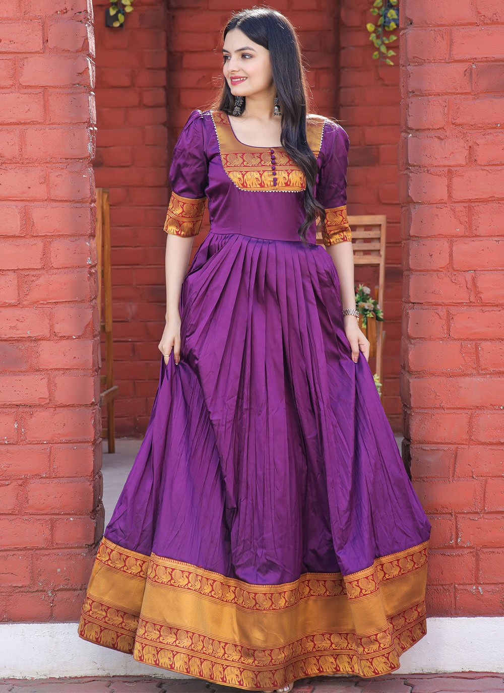 Gown Silk Purple Jacquard Work Gown