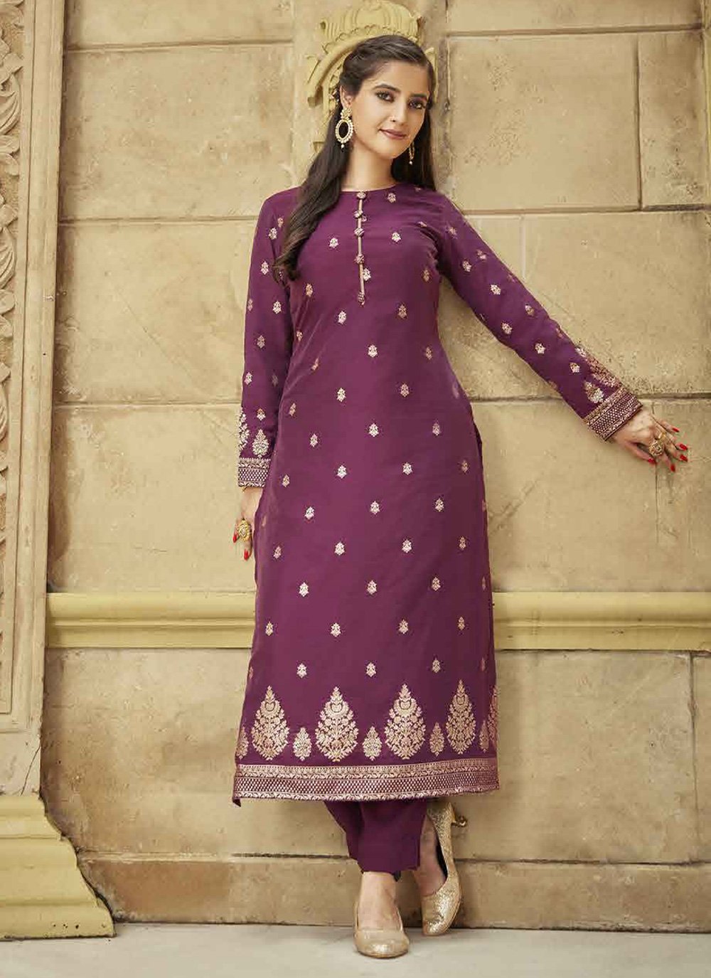 Party Wear Kurti Viscose Purple Jacquard Work Kurtis