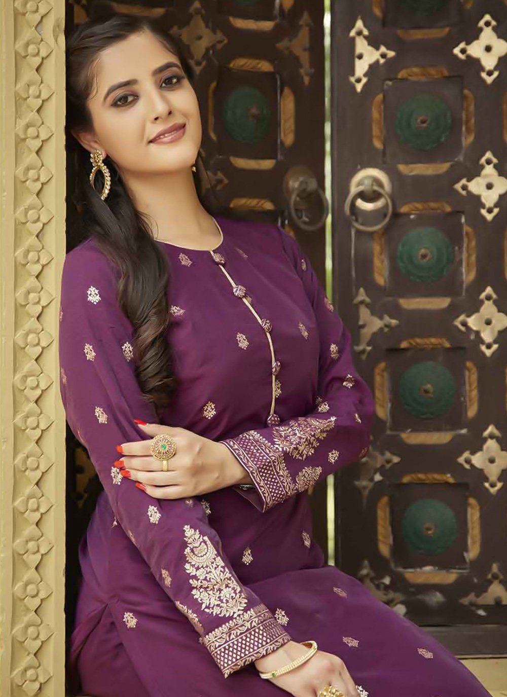 Party Wear Kurti Viscose Purple Jacquard Work Kurtis