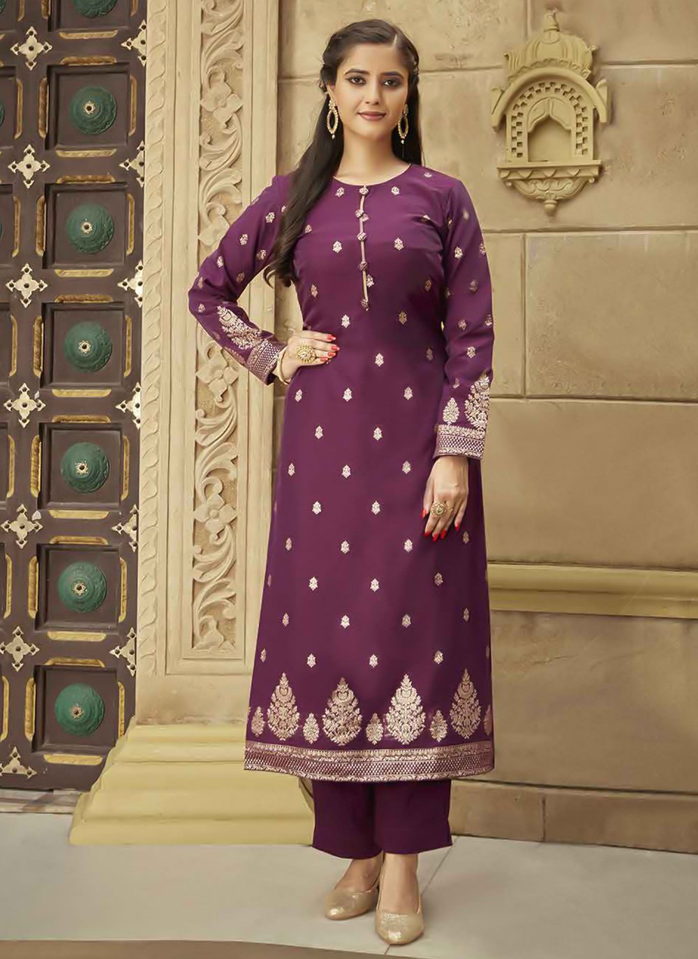 Party Wear Kurti Viscose Purple Jacquard Work Kurtis