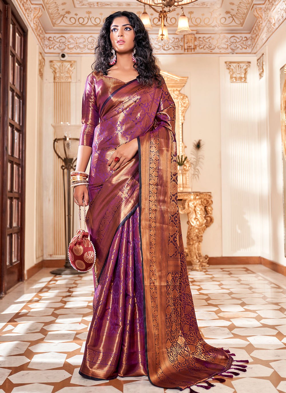 Classic Kanjivaram Silk Purple Weaving Saree