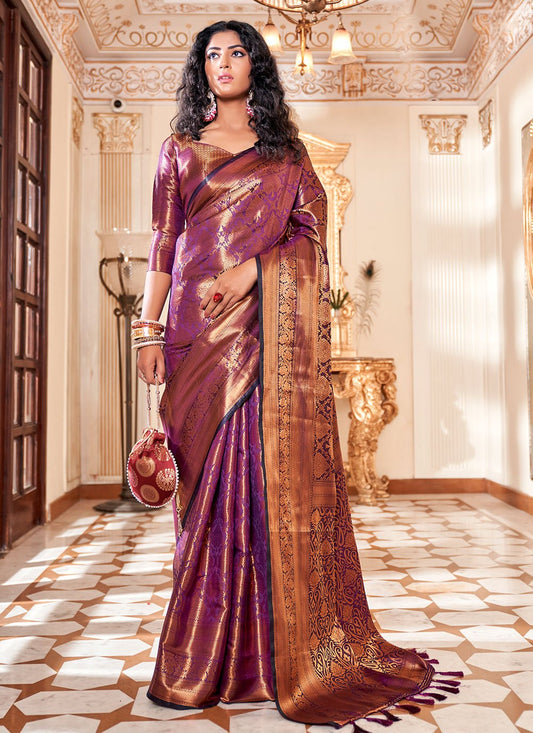 Classic Kanjivaram Silk Purple Weaving Saree