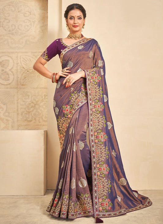 Classic Khadi Silk Purple Embroidered Saree