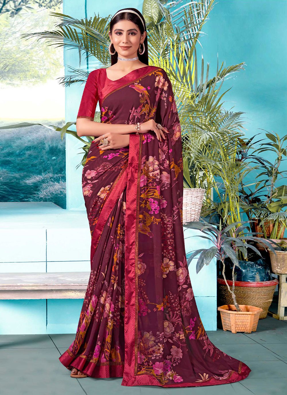 Trendy Saree Satin Purple Lace Saree