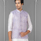 Nehru Jackets Linen Silk Purple Embroidered Mens