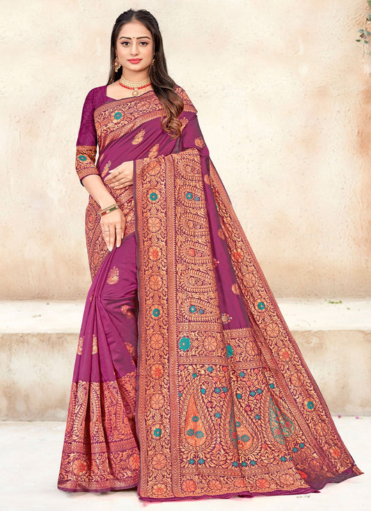 Trendy Saree Silk Purple Meenakari Saree