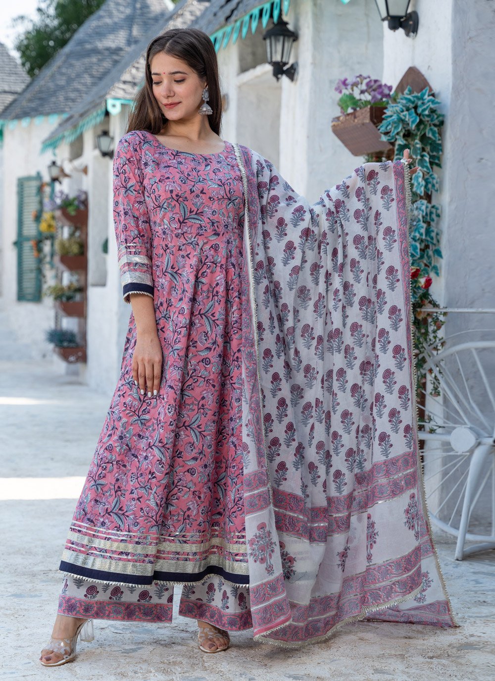 Palazzo Salwar Suit Cotton Purple Gota Work Salwar Kameez