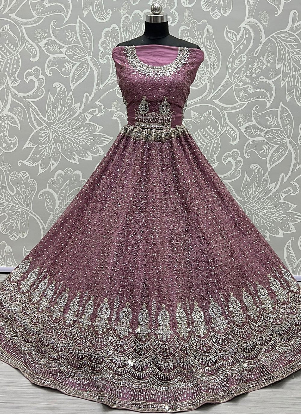 Lehenga Choli Net Purple Embroidered Lehenga Choli