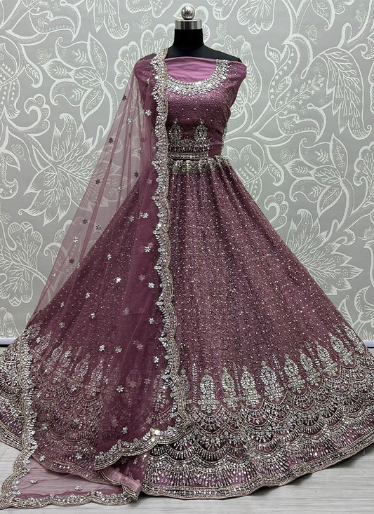 Lehenga Choli Net Purple Embroidered Lehenga Choli