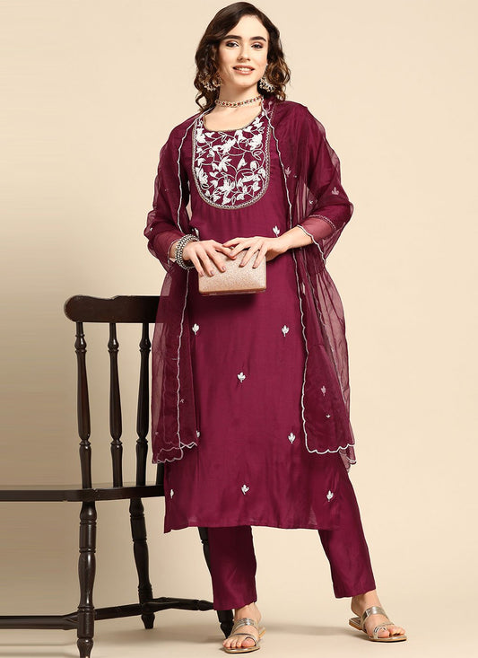 Salwar Suit Muslin Purple Embroidered Salwar Kameez