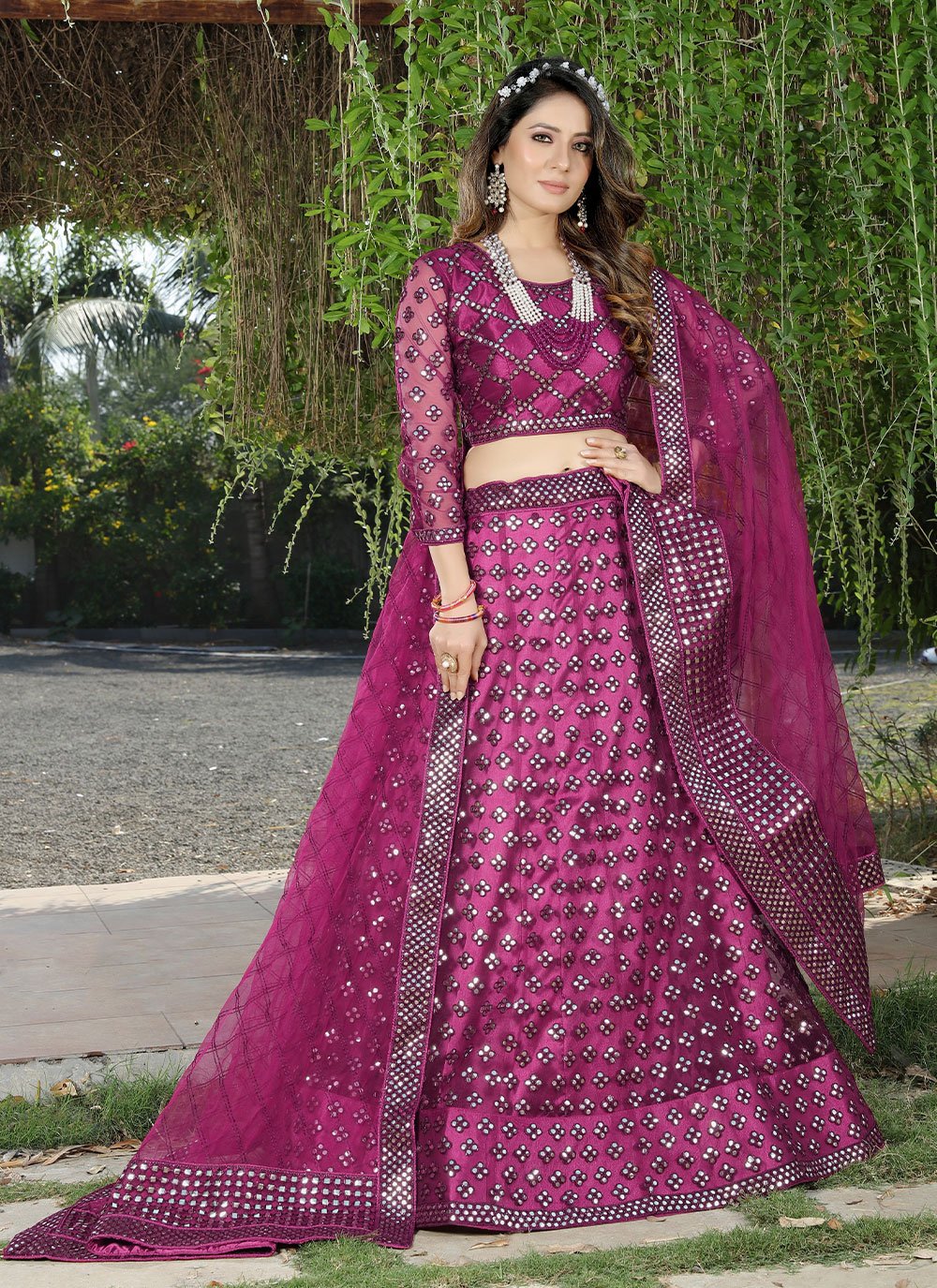 Lehenga Choli Net Purple Embroidered Lehenga Choli