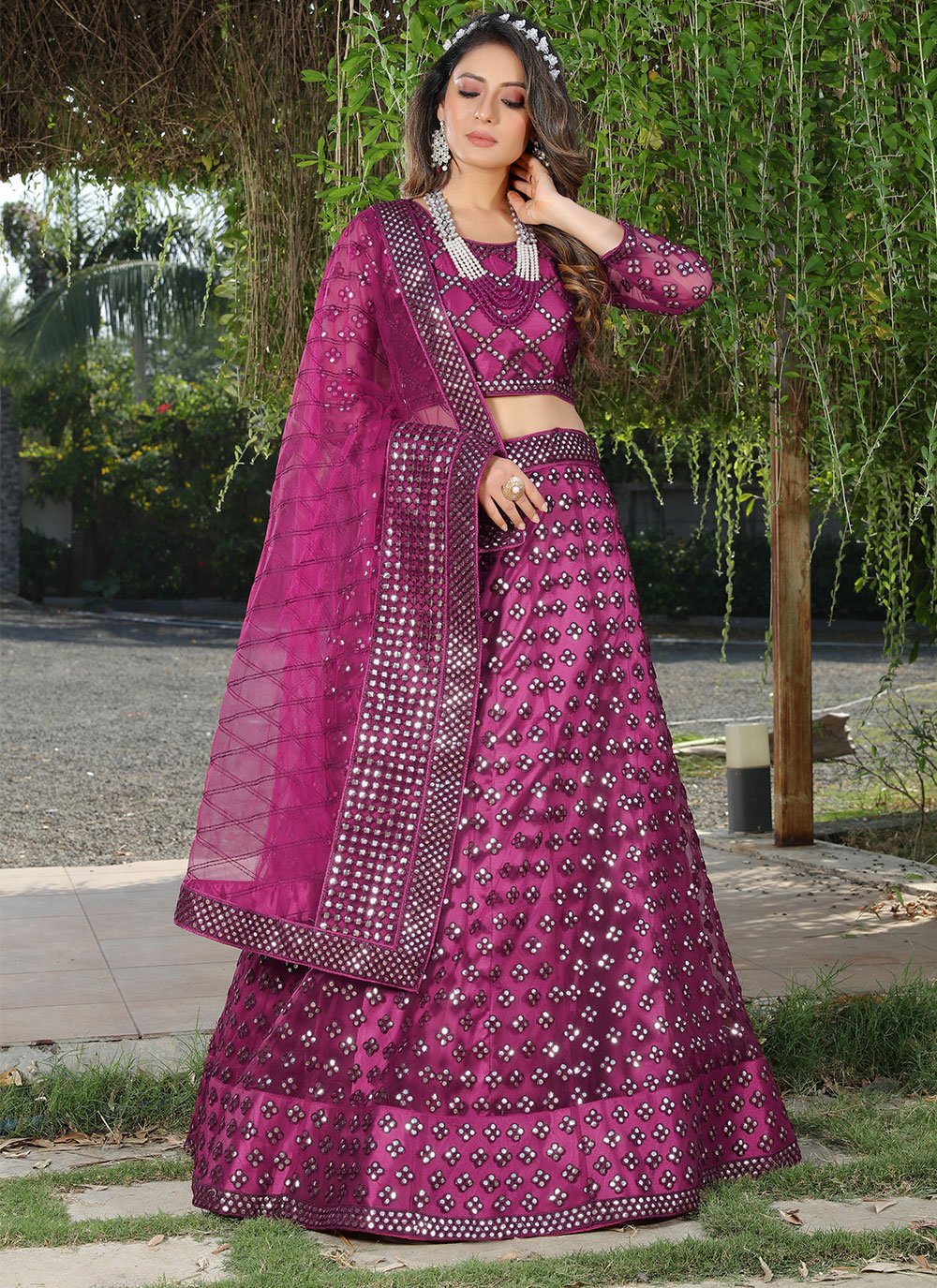 Lehenga Choli Net Purple Embroidered Lehenga Choli