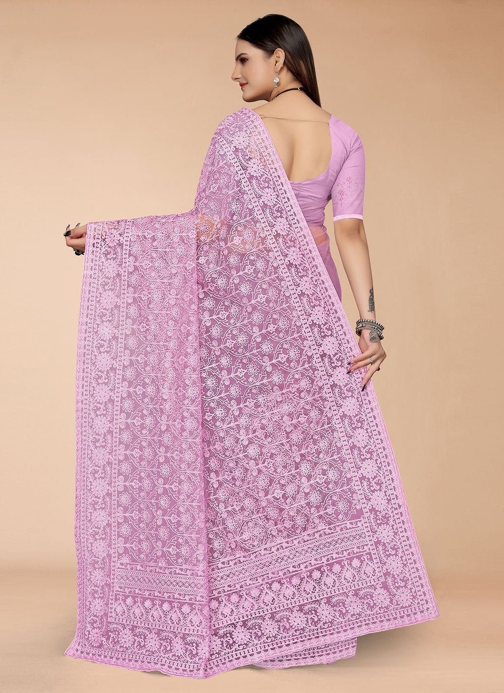 Trendy Saree Net Purple Embroidered Saree