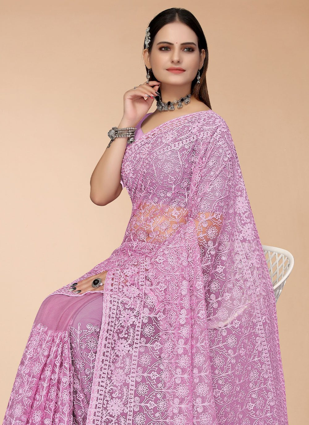 Trendy Saree Net Purple Embroidered Saree