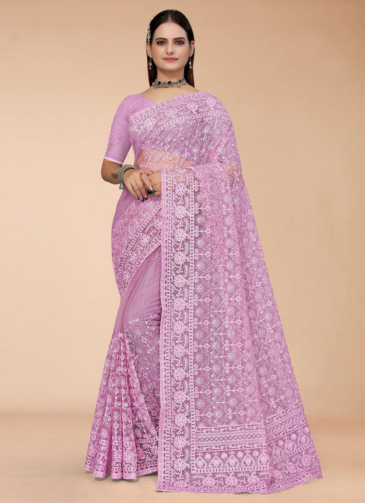 Trendy Saree Net Purple Embroidered Saree