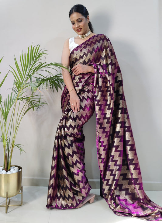 Contemporary Net Purple Foil Print Saree