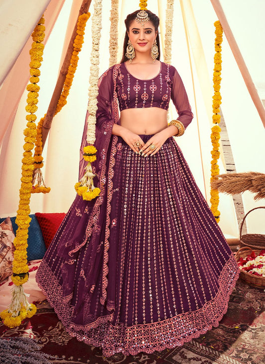 Lehenga Choli Net Purple Embroidered Lehenga Choli