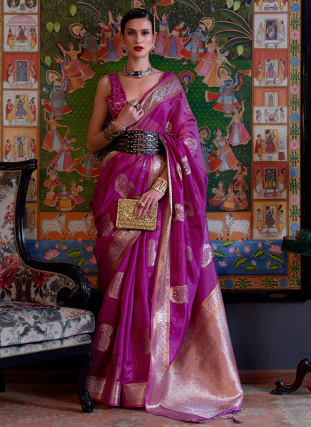 Contemporary Organza Purple Weaving Saree