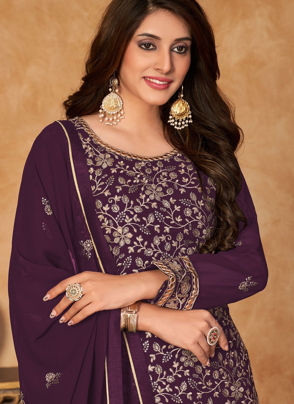 Pakistani Salwar Suit Faux Georgette Purple Embroidered Salwar Kameez